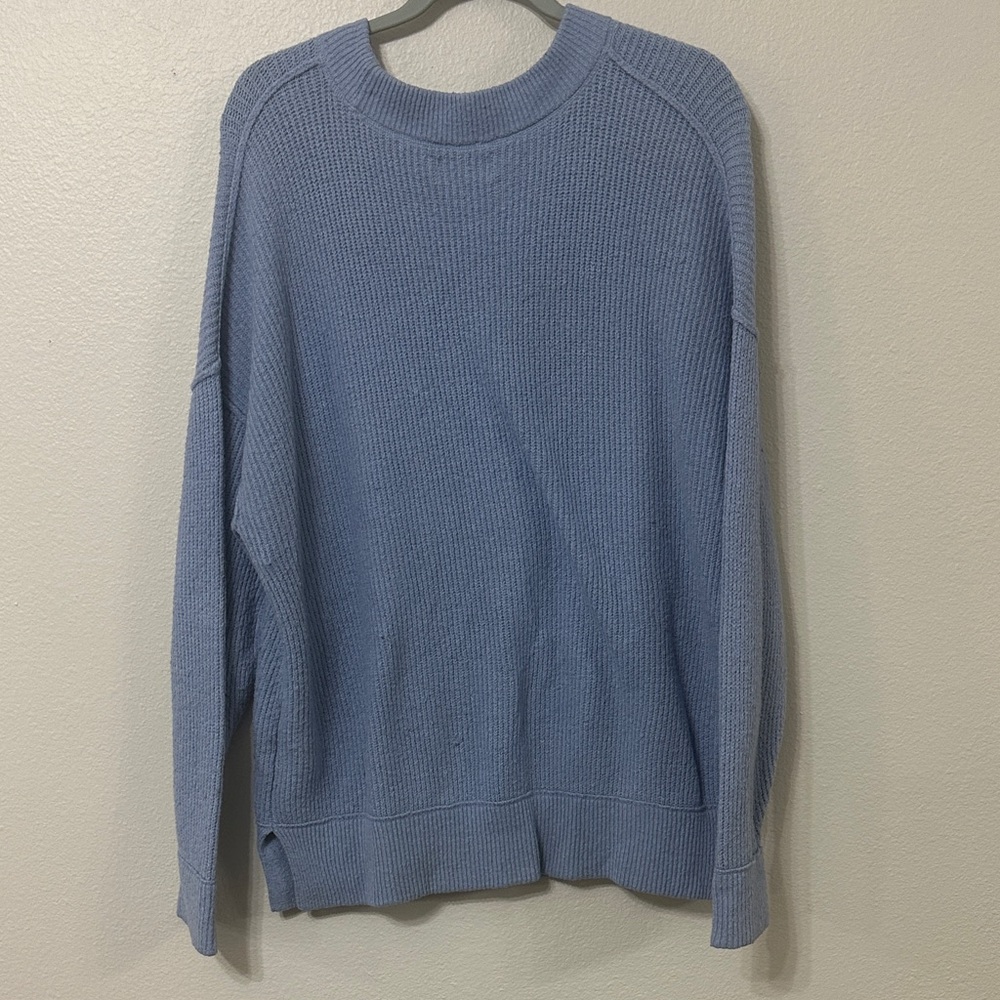 Aerie Blue Ribbed Knit Oversized Crewneck Sweater - Picture 3 of 9